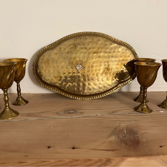 Vintage Mini Brass Goblet Set x6 with Tray - Picture 4 of 6